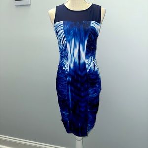 Blue Abstract Print Ruched Mini Dress size L